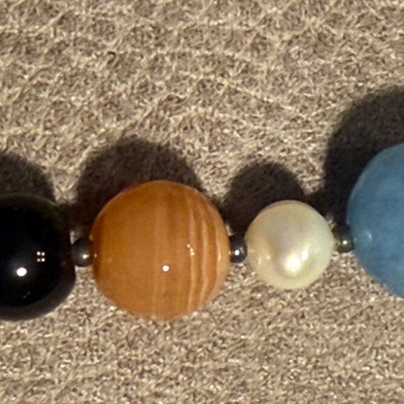 Genuine semi-precious beads & pearl silver necklace 18 inch handmade in Italy - Picture 5 of 8